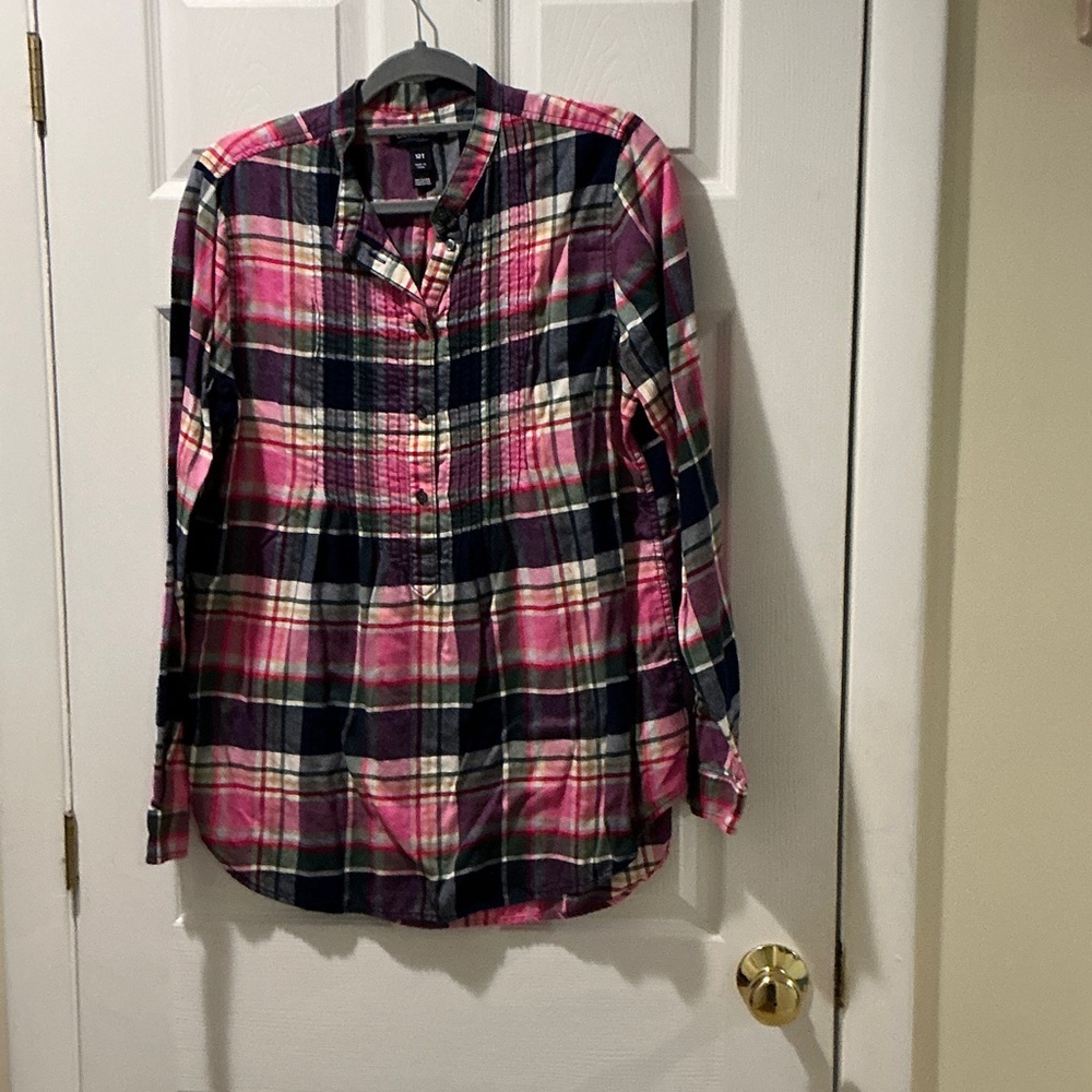 Lands' End Pink and Black Plaid Shirt Size 12T
